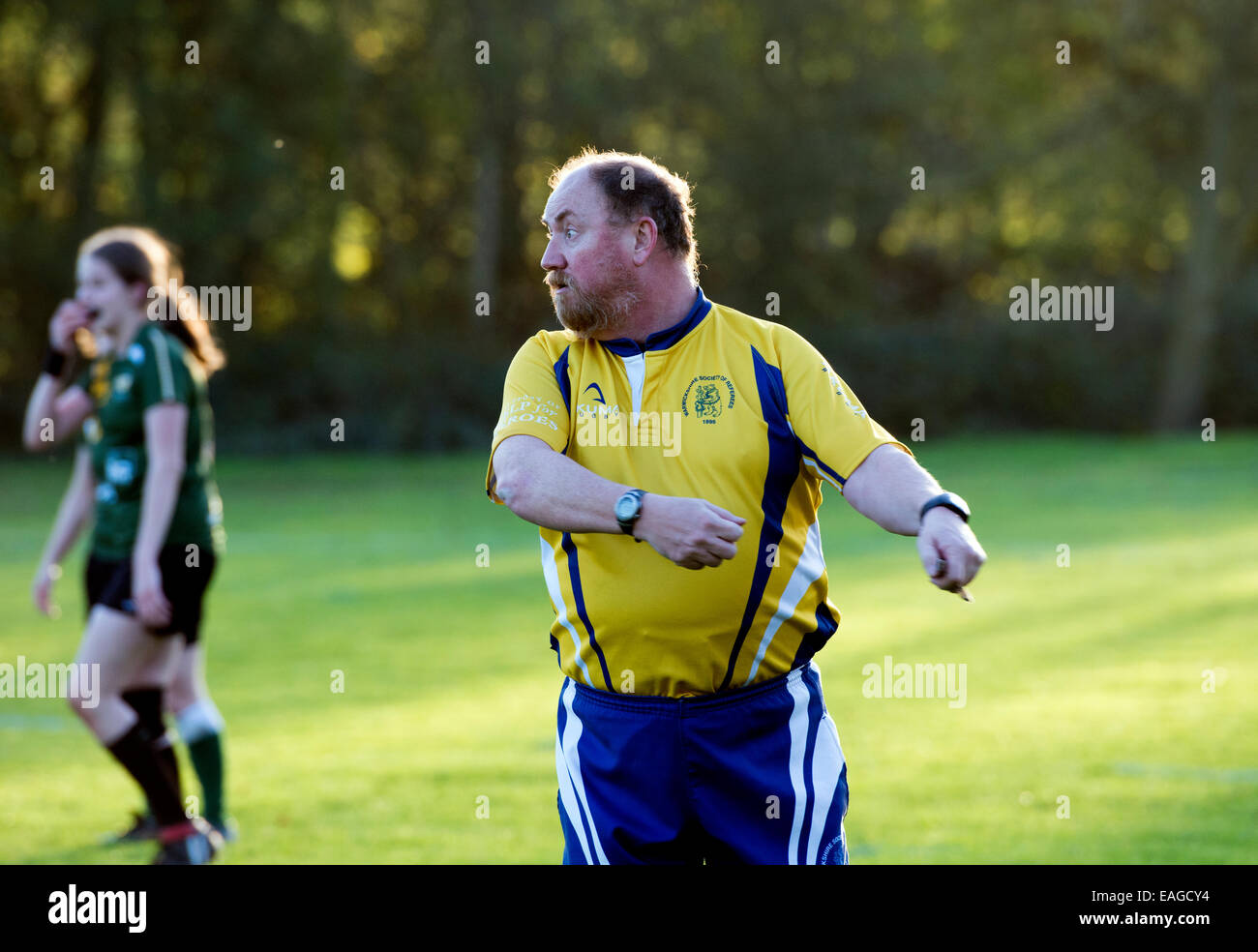 University sport UK, Women`s Rugby Union. The referee signalling to